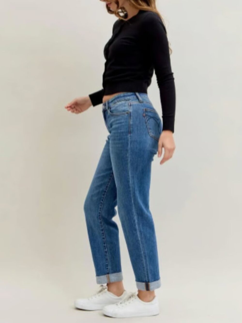 Judy Blue Mid Rise Classic Cuffed Boyfriend Jeans